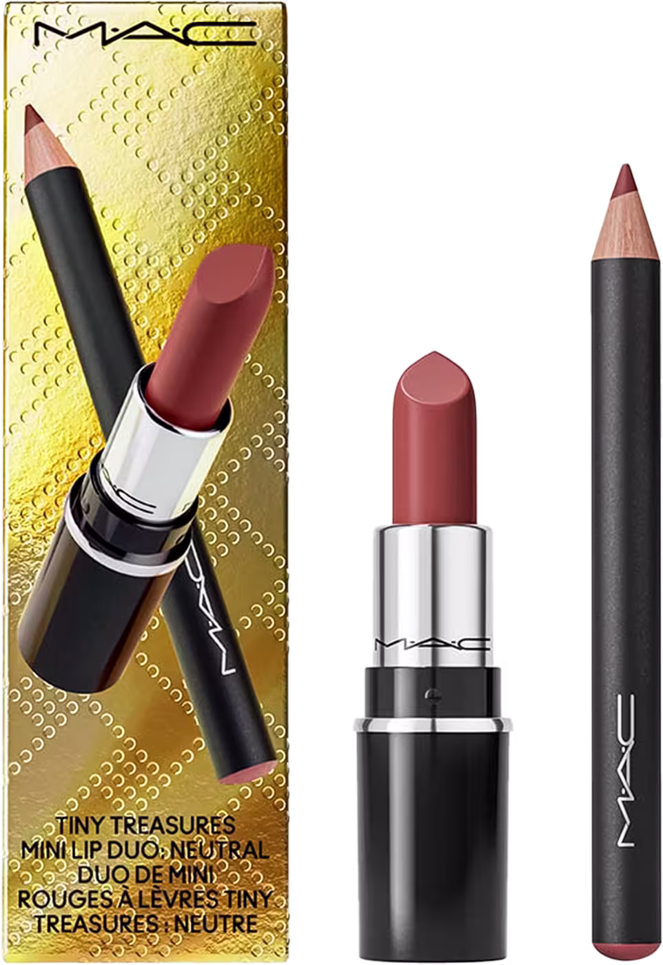 A imagem mostra os produtos posicionados de um lado e do outro a embalagem dourada que eles vêm.