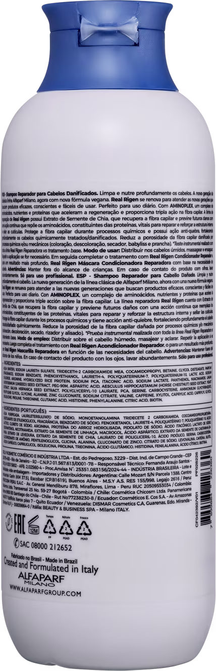 Shampoo Reparador Alfaparf Milano Real Rigen 250ml.