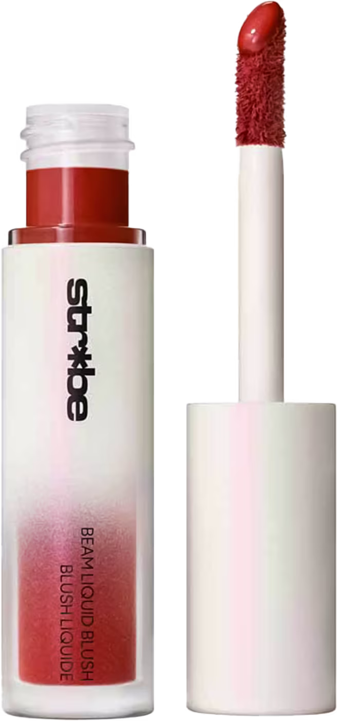 Blush Líquido M·A·C Strobe Unsweetened com a tampa ao lado, mostrando a cor do produto