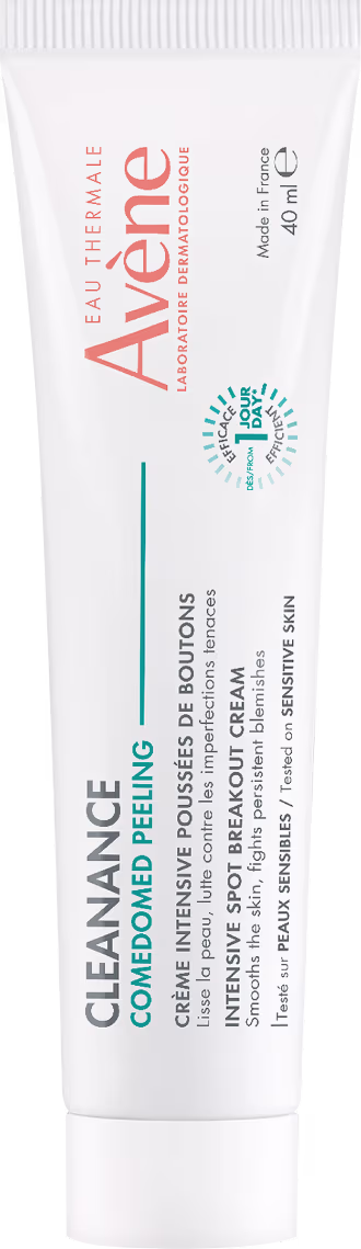 Creme da marca Avène. O texto no rótulo indica que se trata de um produto de tratamento para acne.