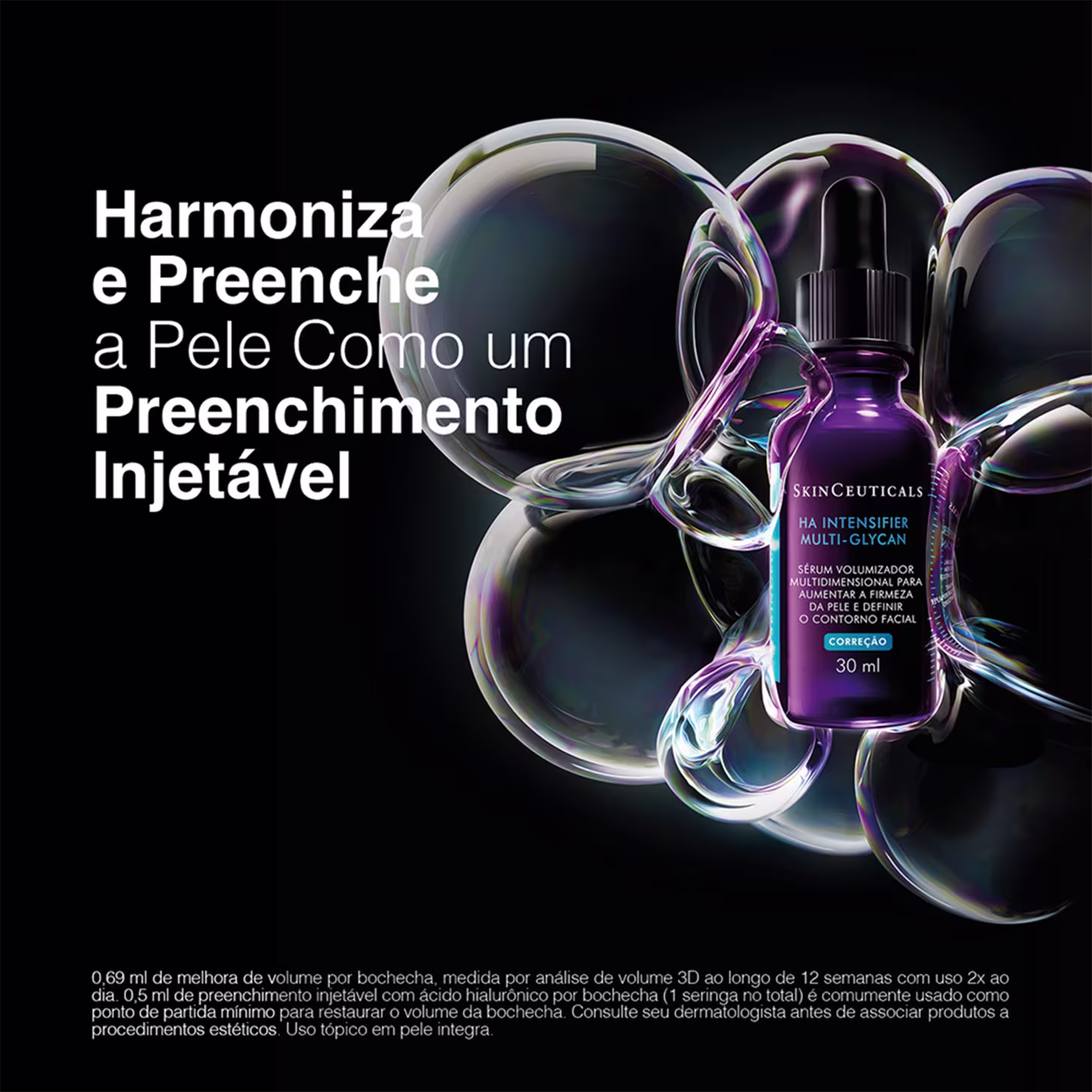 Frasco do sérum HA Intensifier Multi-Glycan da marca SkinCeuticals. Harmoniza e preenche a pele como um preenchimento injetável.