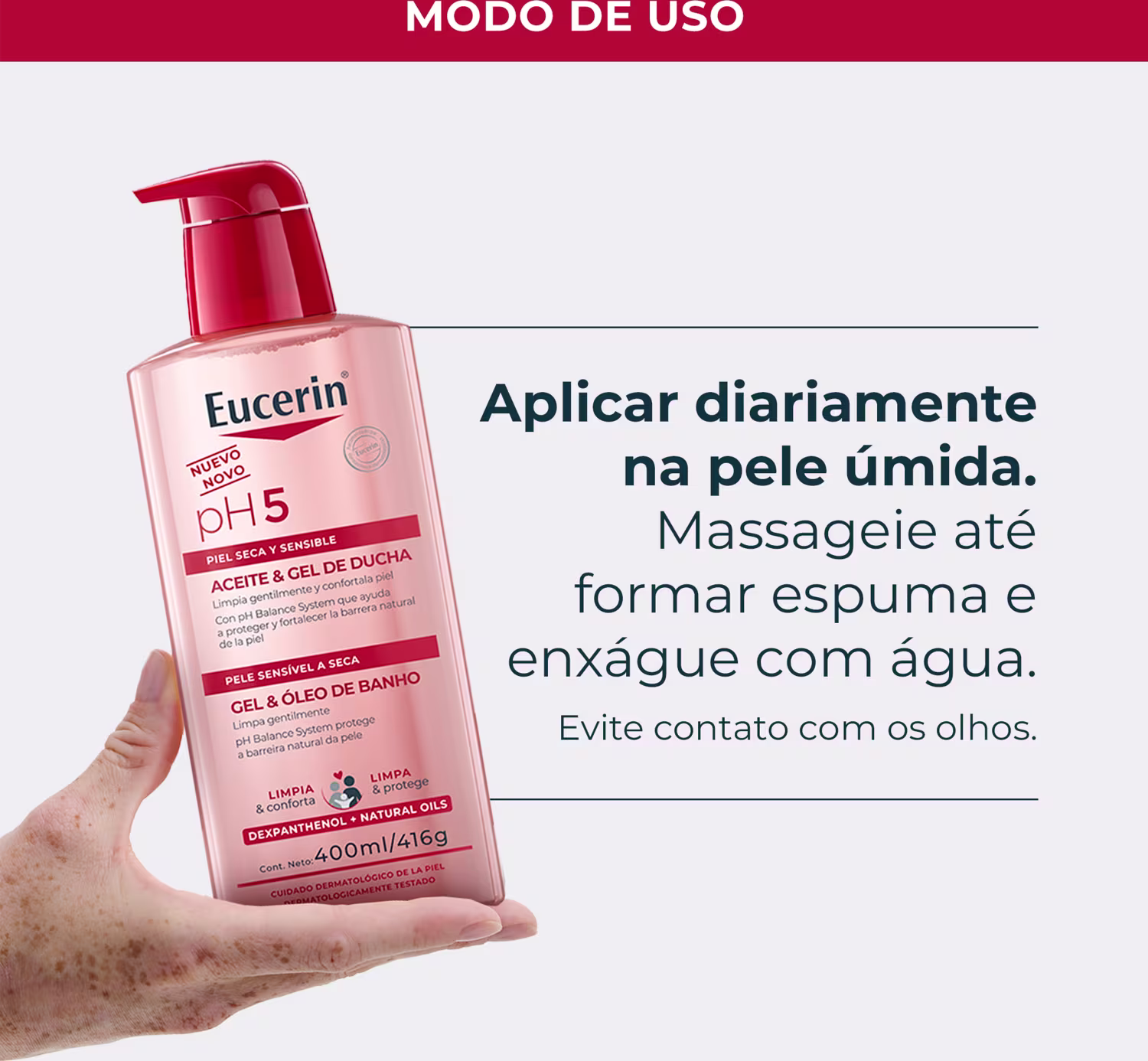Gel e Óleo de Banho Eucerin Pele Seca e Sensível pH5, 400ml.