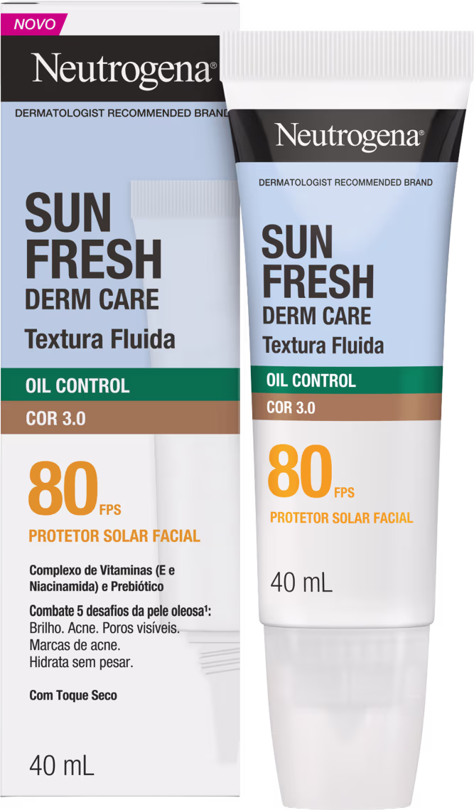Protetor Solar Facial Neutrogena Sun Fresh Oil Control FPS80 Cor 3.0, 40ml.