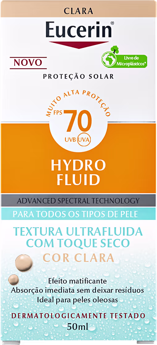 Protetor Solar Facial Eucerin Hydro Fluid FPS70 Cor Clara, 50ml.