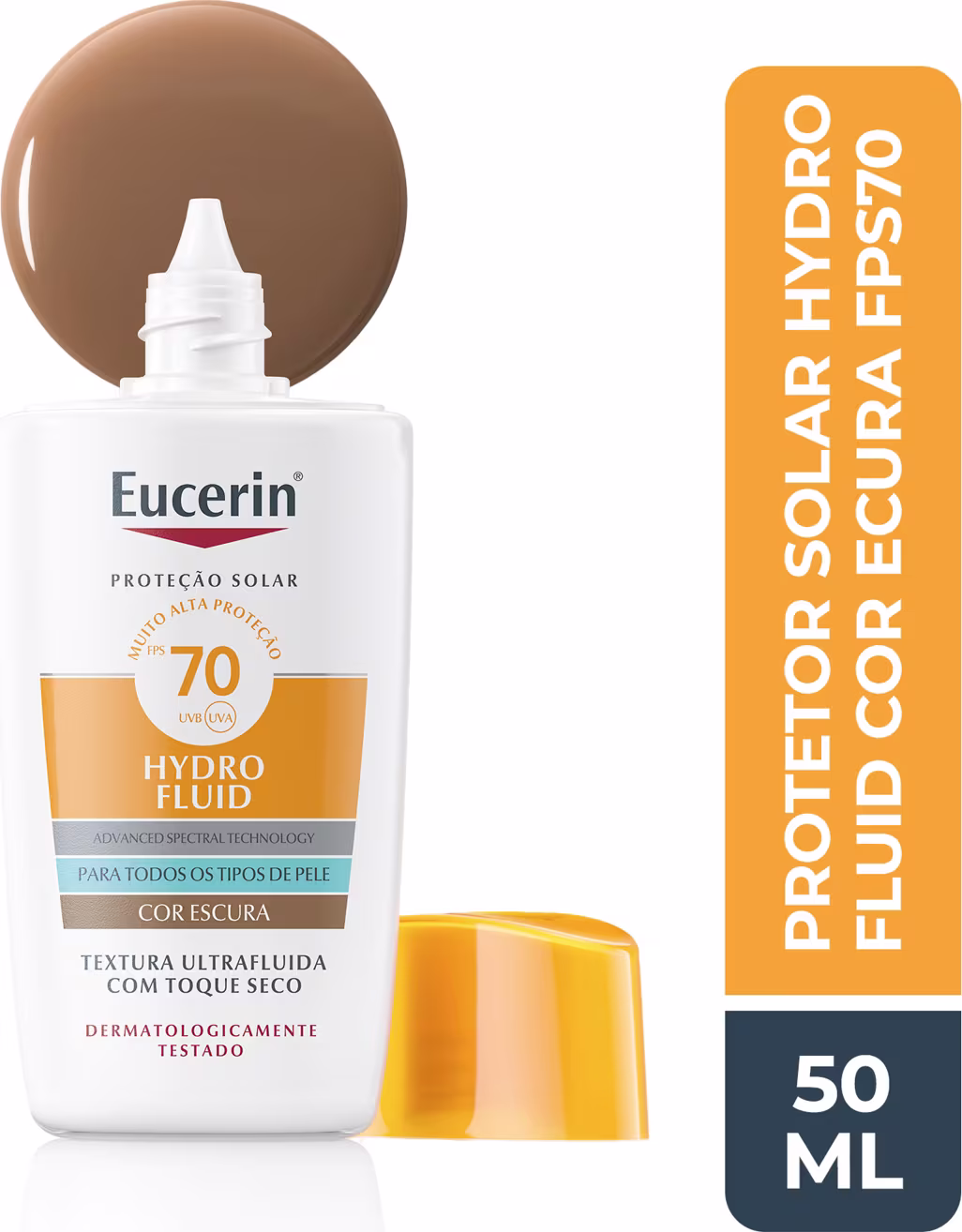 Protetor Solar Facial Eucerin Hydro Fluid FPS70 Cor Escura, 50ml.