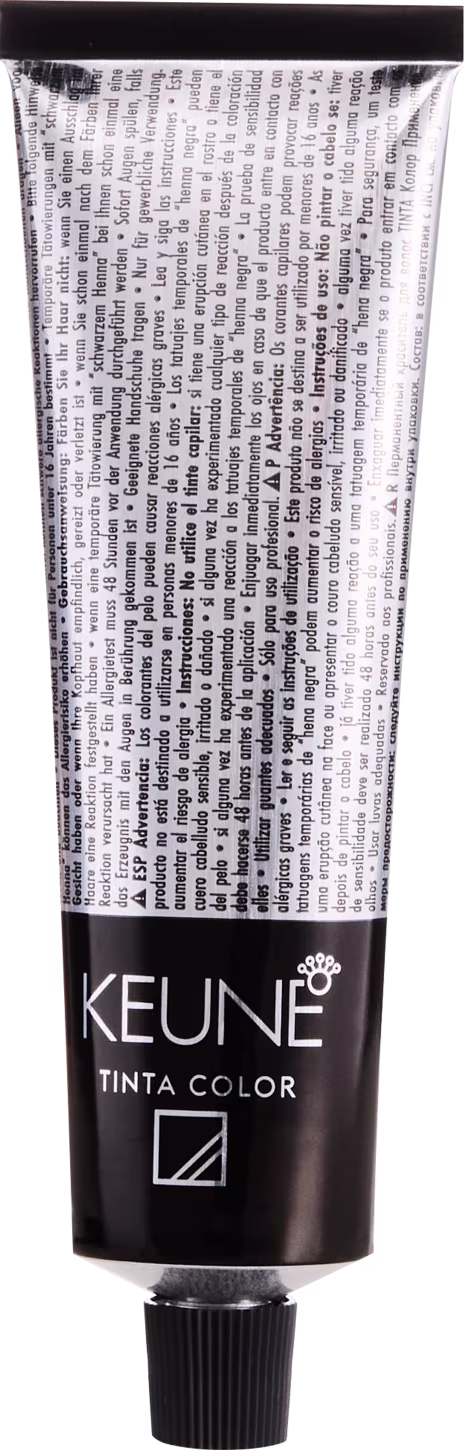 Coloração da marca Keune, em embalagem e rótulo branco e preto, indicando a linha "Tinta Color".
