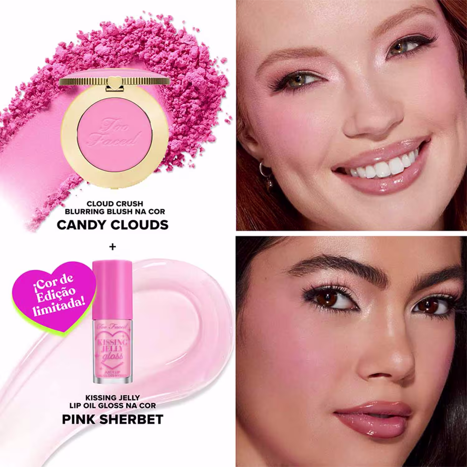 Kit Too Faced Holiday Dream A Little Dream Kissing Jelly + Cloud Crush, 2 produtos.