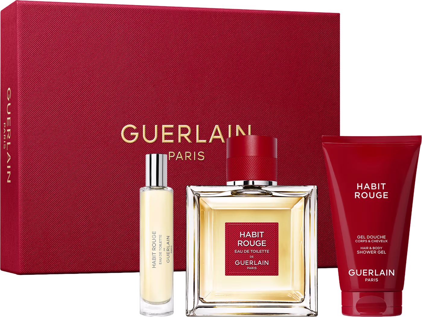 Conjunto Guerlain Habit Rouge Masculino - Eau de Toilette 100ml +  Eau de Toilette 10ml + Shower Gel 75ml