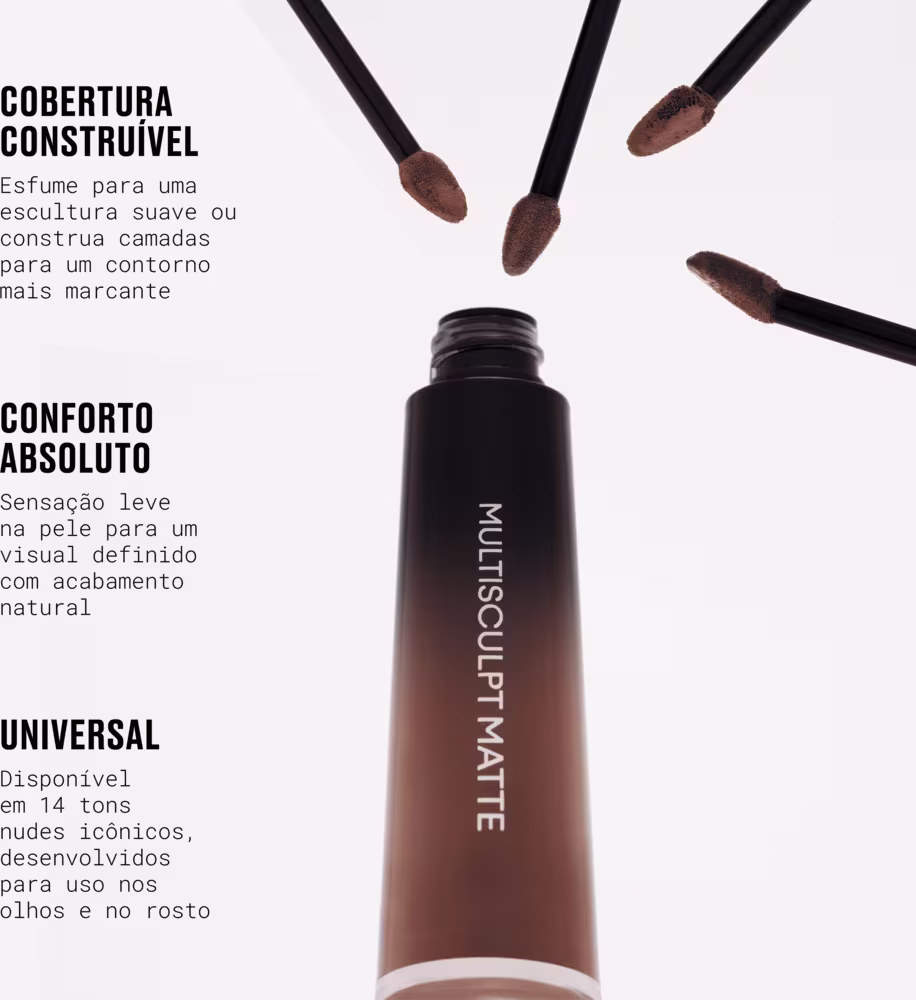 Cobertura construível: Esfume ou construa camadas para um contorno mais marcante.
Conforto absoluto: Sensação leve para um visual definido com acabamento natural.
Universal: Disponível em 14 tons icônicos, desenvolvidos para uso nos olhos e no rosto.