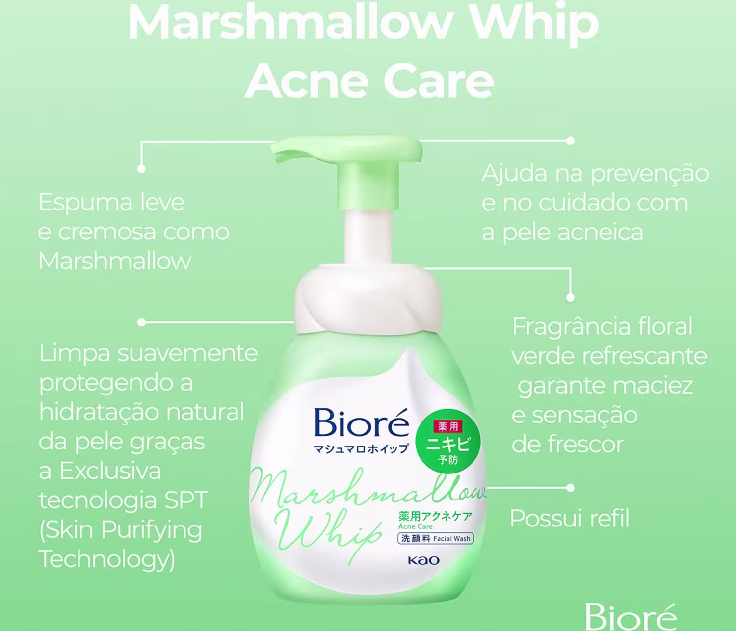 Sabonete Líquido Facial Bioré Marshmallow Whip Facial Acne Care, 150ml.