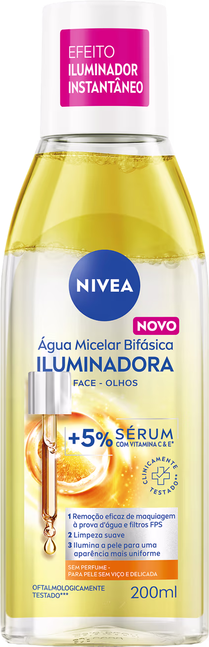 Água Micelar Bifásica Iluminadora NIVEA, de 200ml