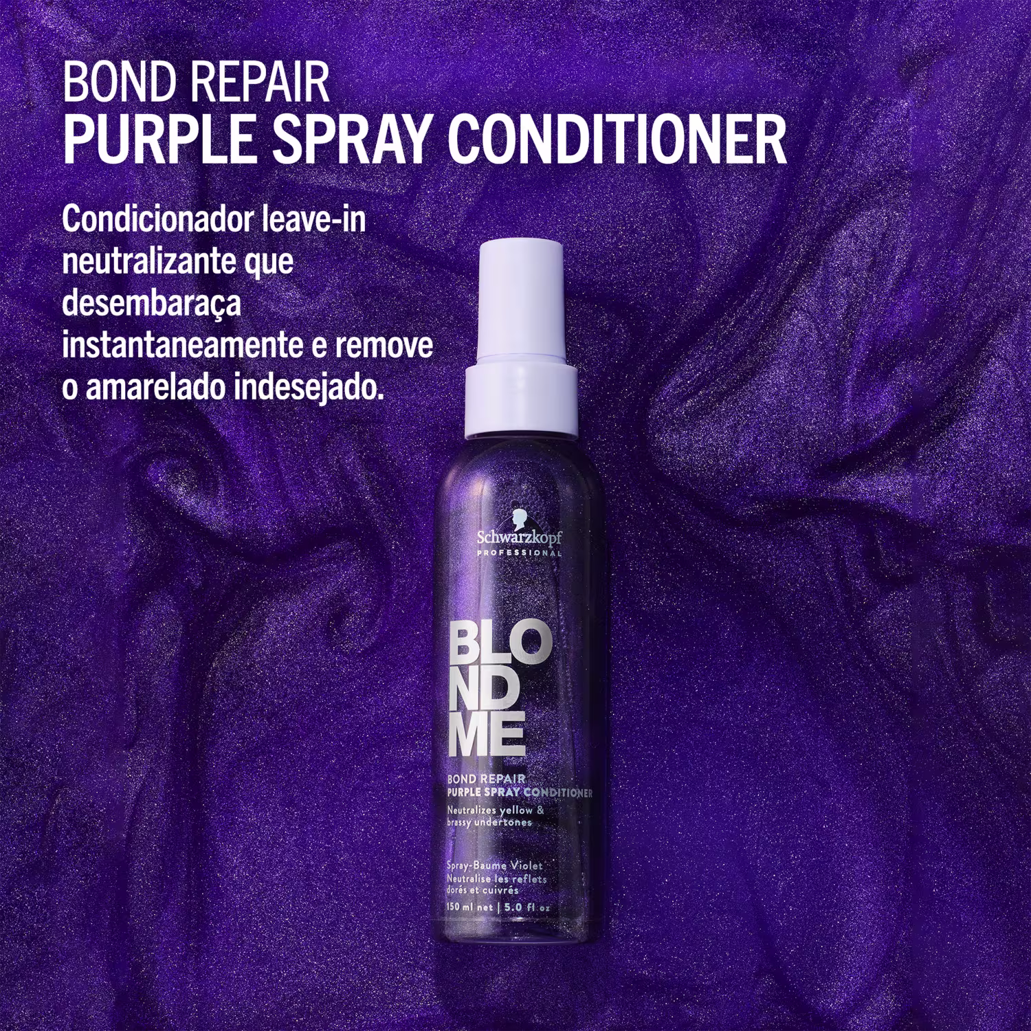 Bond Repair Purple Spray Conditioner. Condicionador leave-in neutralizante que desembaraça instantaneamente e remove o amarelado indesejado