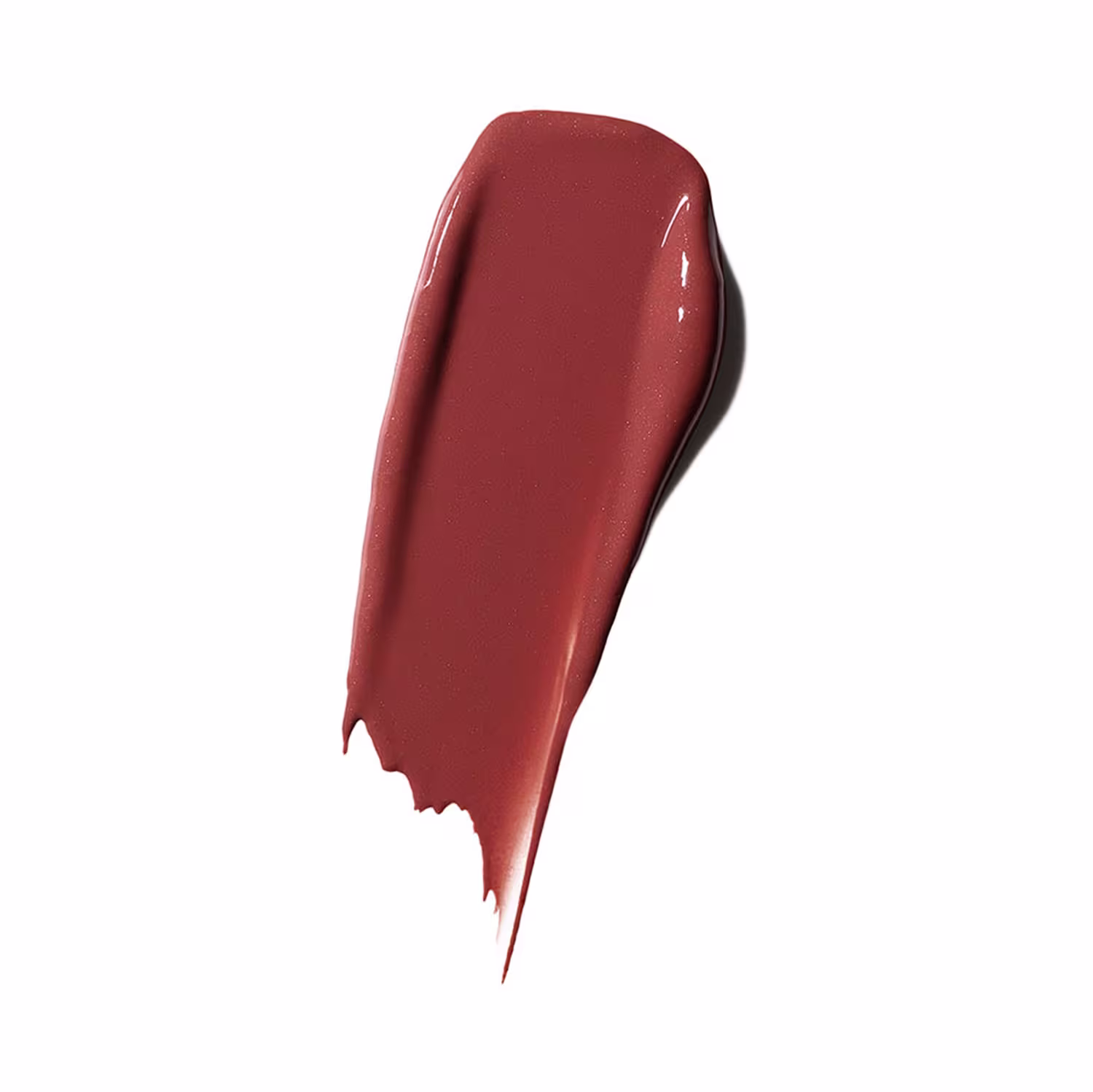 Textura cremosa e brilhante de um batom da marca M·A·C, com tonalidade marrom avermelhada intensa e uniforme.