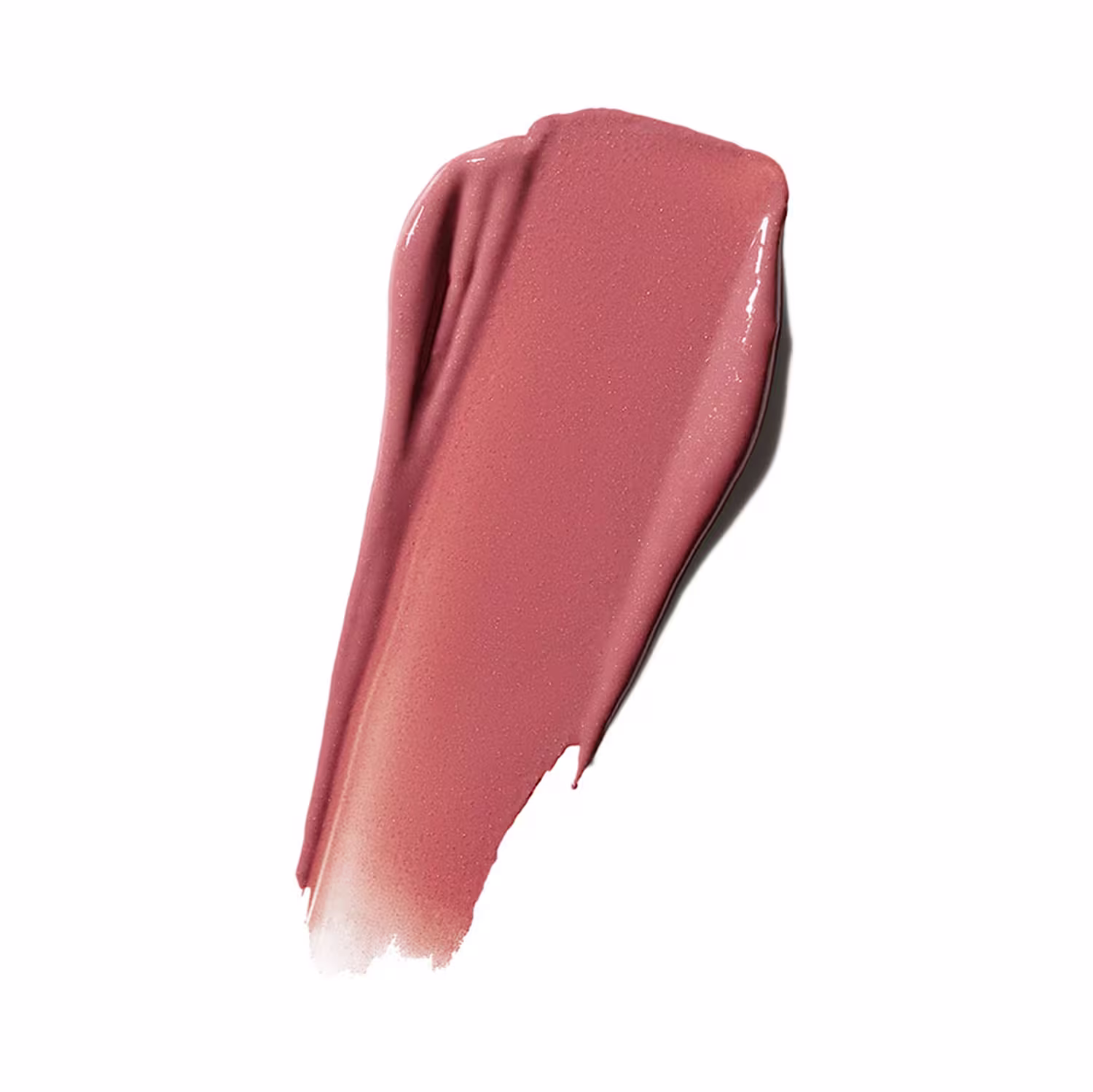 Textura cremosa e brilhante de um batom da marca M·A·C, com uma tonalidade rosada suave e uniforme.