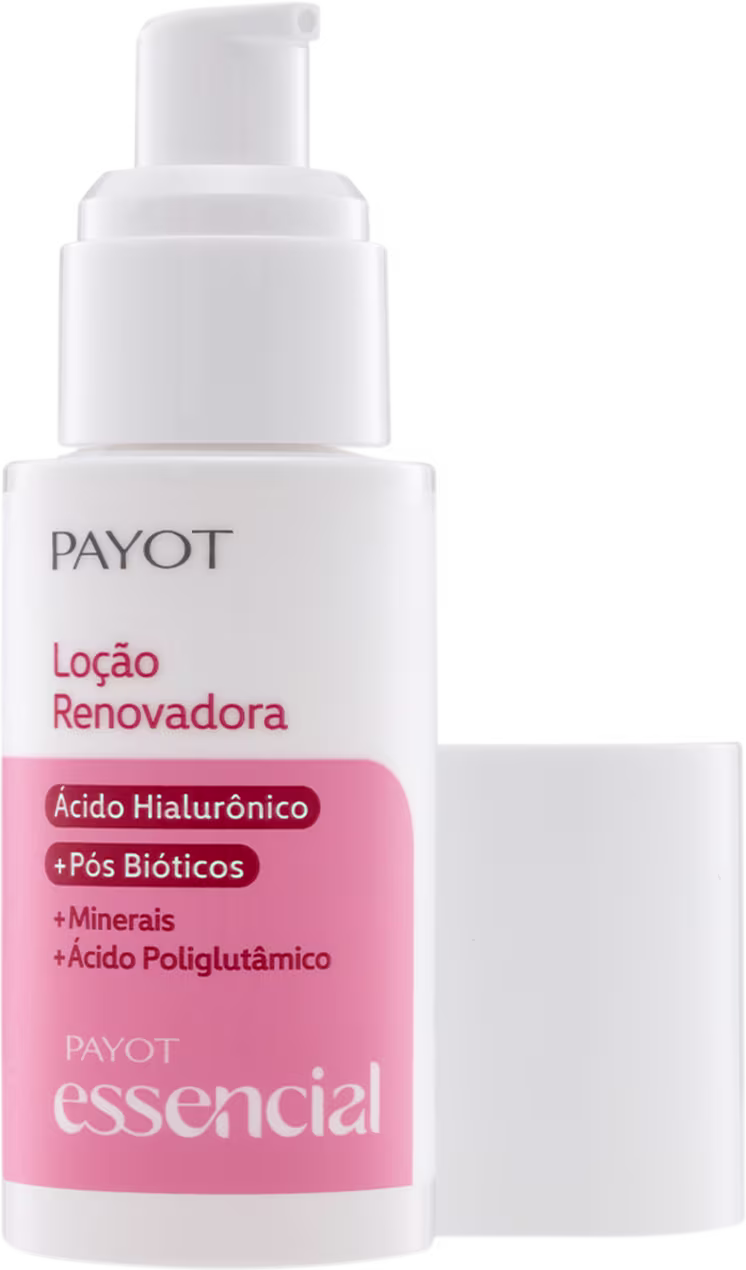 Loção Renovadora Essencial, da marca Payot. Produto com tampa aberta.