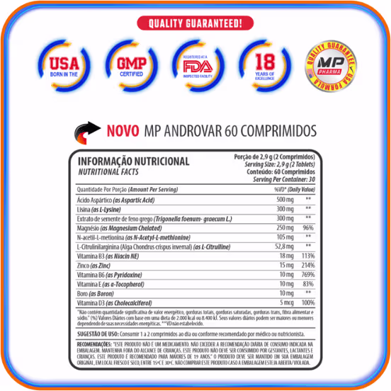 Suplemento Alimentar MAXEFFECT Androvar, 60 Cápsulas.