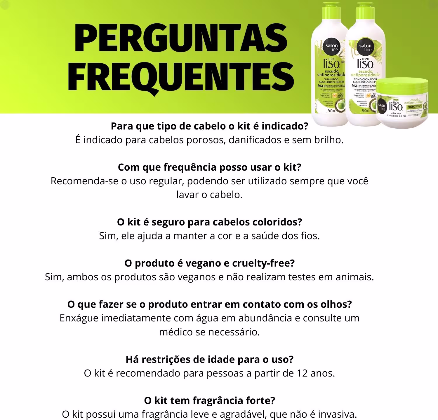 A imagem mostra texto com perguntas frequentes sobre o kit