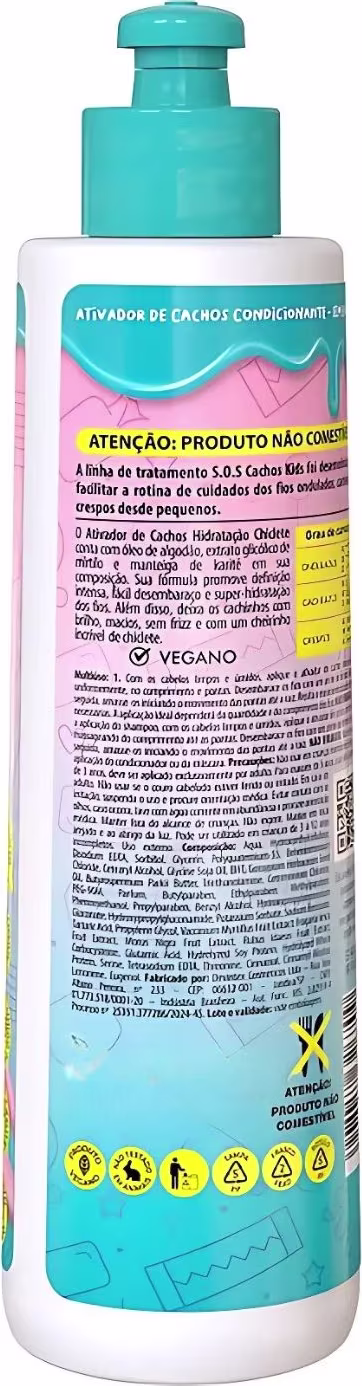 Verso da embalagem do Ativador de Cachos Salon Line Kids Sos Cachos Chiclete 300ml