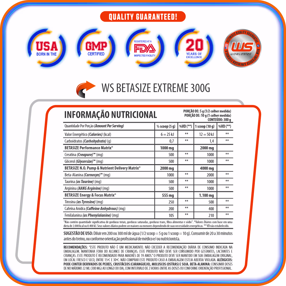 Suplemento Alimentar em Pó Worldsize Beta Size Extreme Watermelon Candy, 300g.