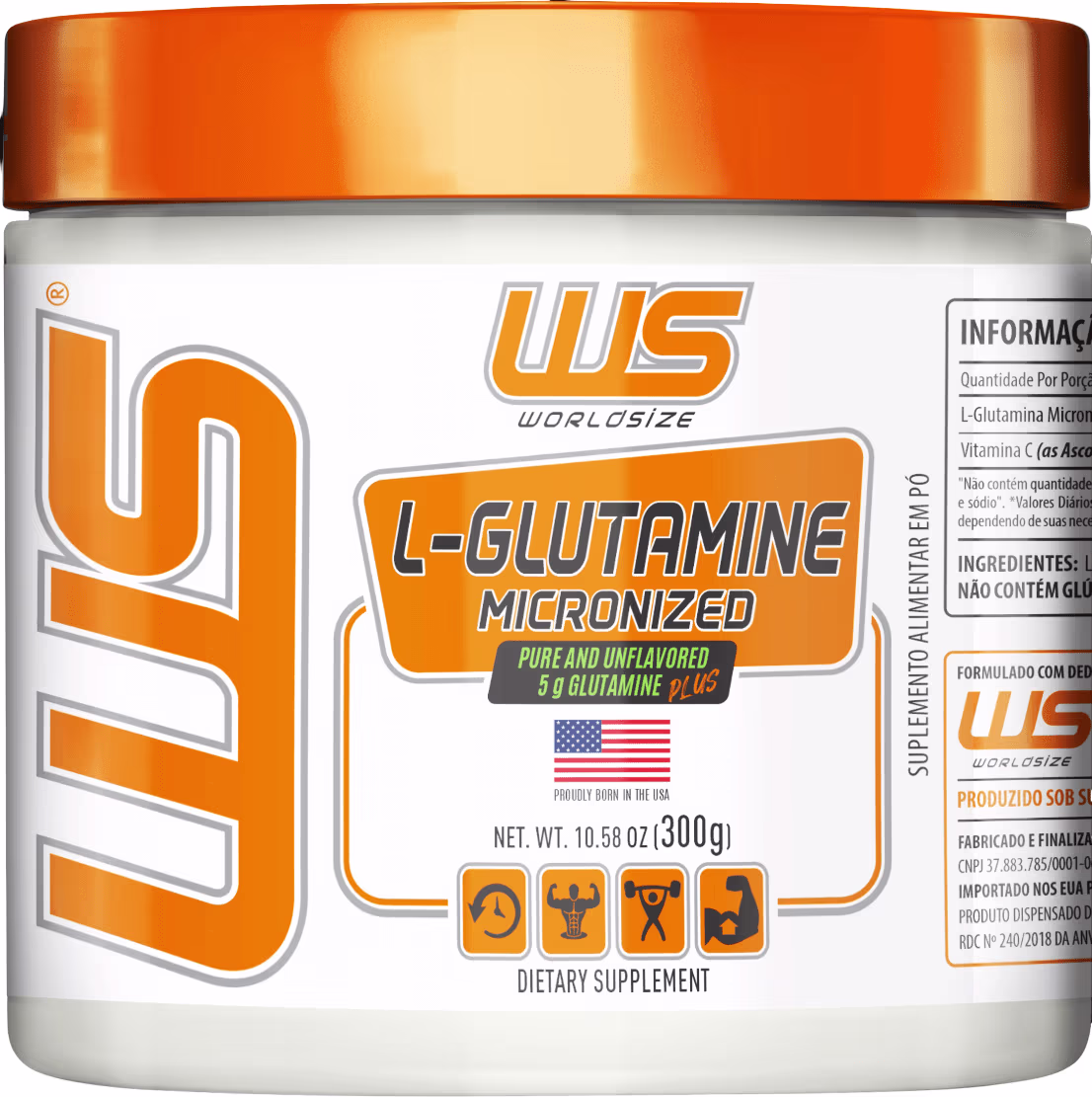 Suplemento Alimentar Worldsize L-Glutamine Micronized, 300g.