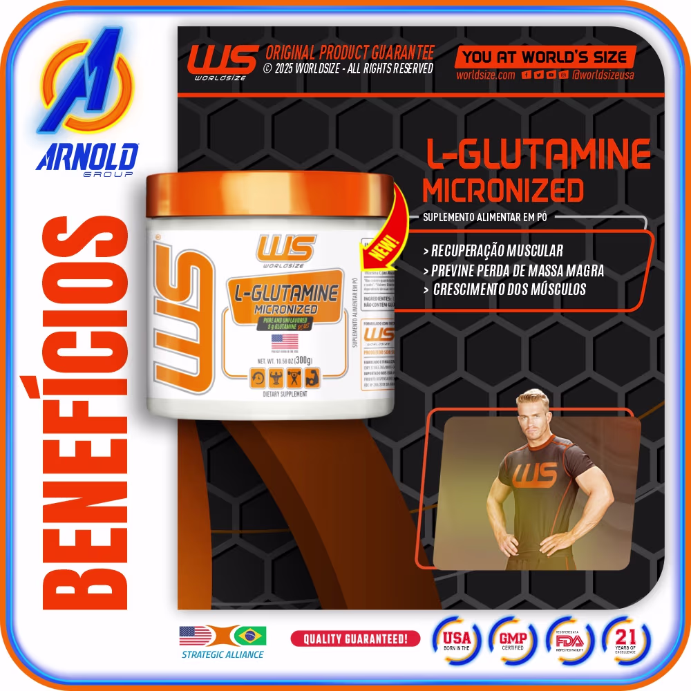 Suplemento Alimentar Worldsize L-Glutamine Micronized, 300g.