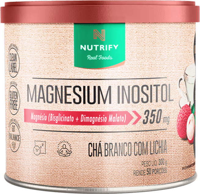 Suplemento Alimentar em Pó Nutrify Magnesium Inositol Magnésio (Bisglicinato + Dimagnésio Malato) 350mg Chá Branco com Lichia 300g.