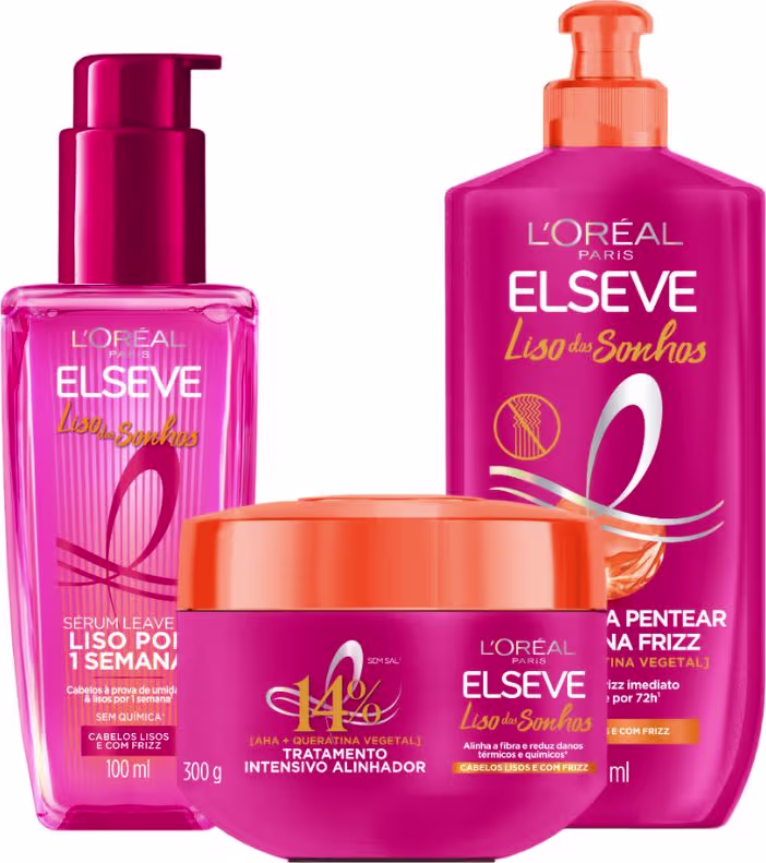 Kit Elseve L’Oréal Paris Liso dos Sonhos Trio Power, 3 produtos.