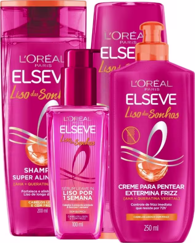 Kit Elseve L’Oréal Paris Liso dos Sonhos Quarteto Home Care, 4 produtos.