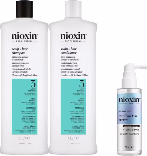 Kit Nioxin Volume Thinning Sistema 3 + Anti-Hair Loss, 3 produtos.