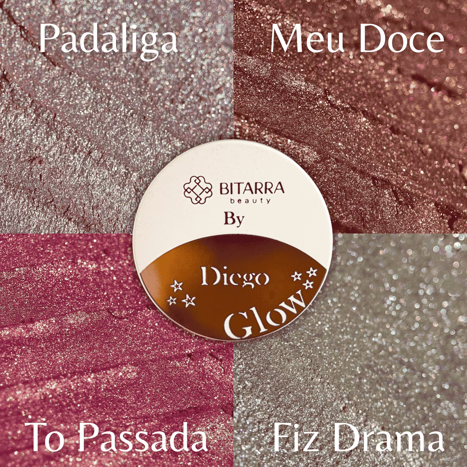 Amostra das cores do blush: "Fiz Drama", "To Passada", "Padaliga" e "Meu Doce".