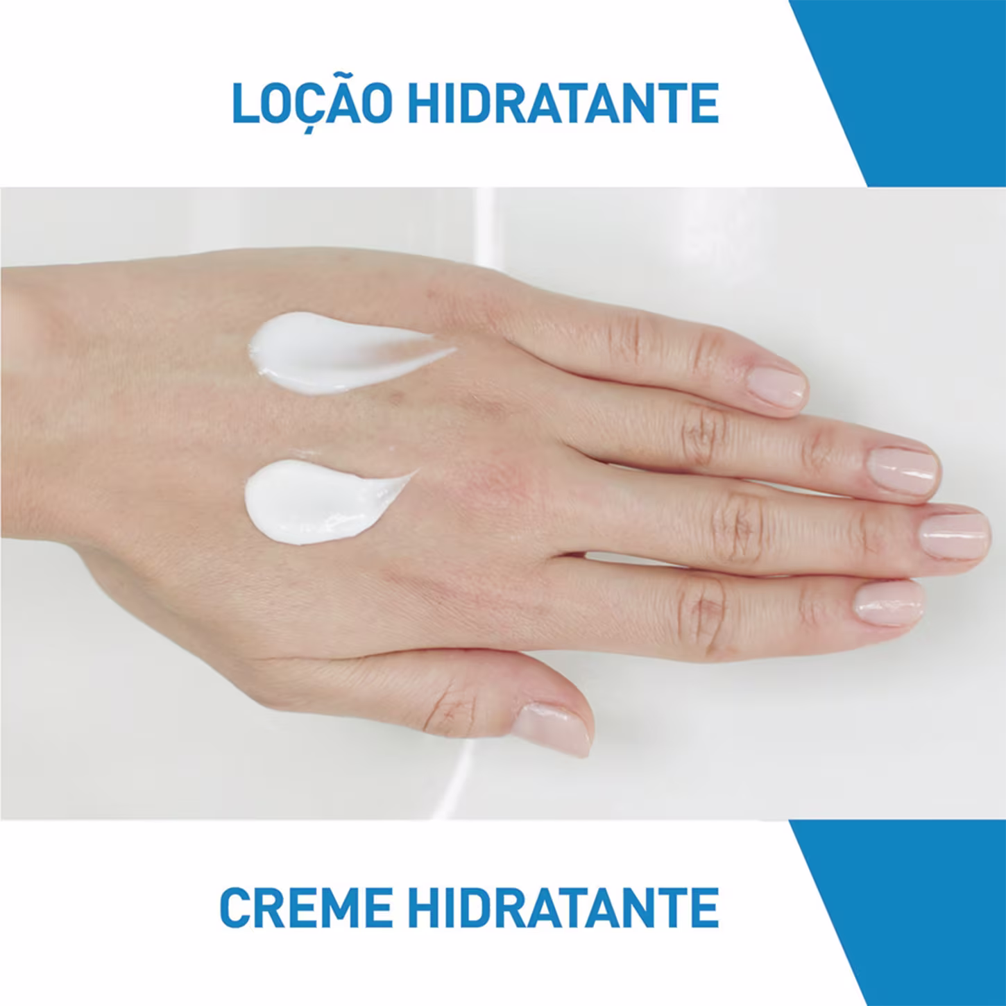 A imagem mostra uma mão com duas porções do creme hidratante.