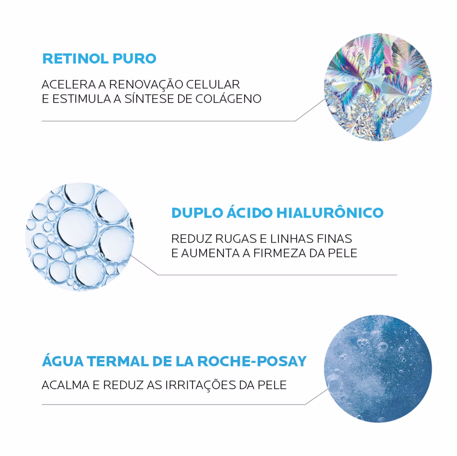 Com retinol puro, duplo ácido hialurônico e água termal de la roche-posay.