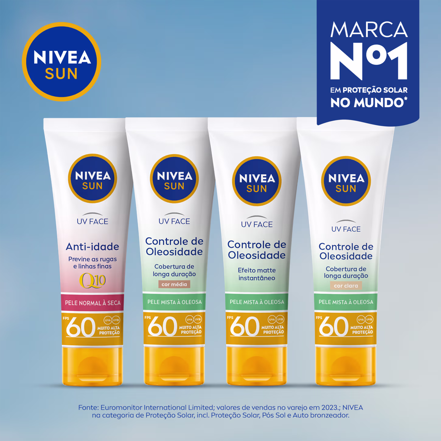 Quatro protetores solares faciais UV Face da marca NIVEA Sun UV Face.