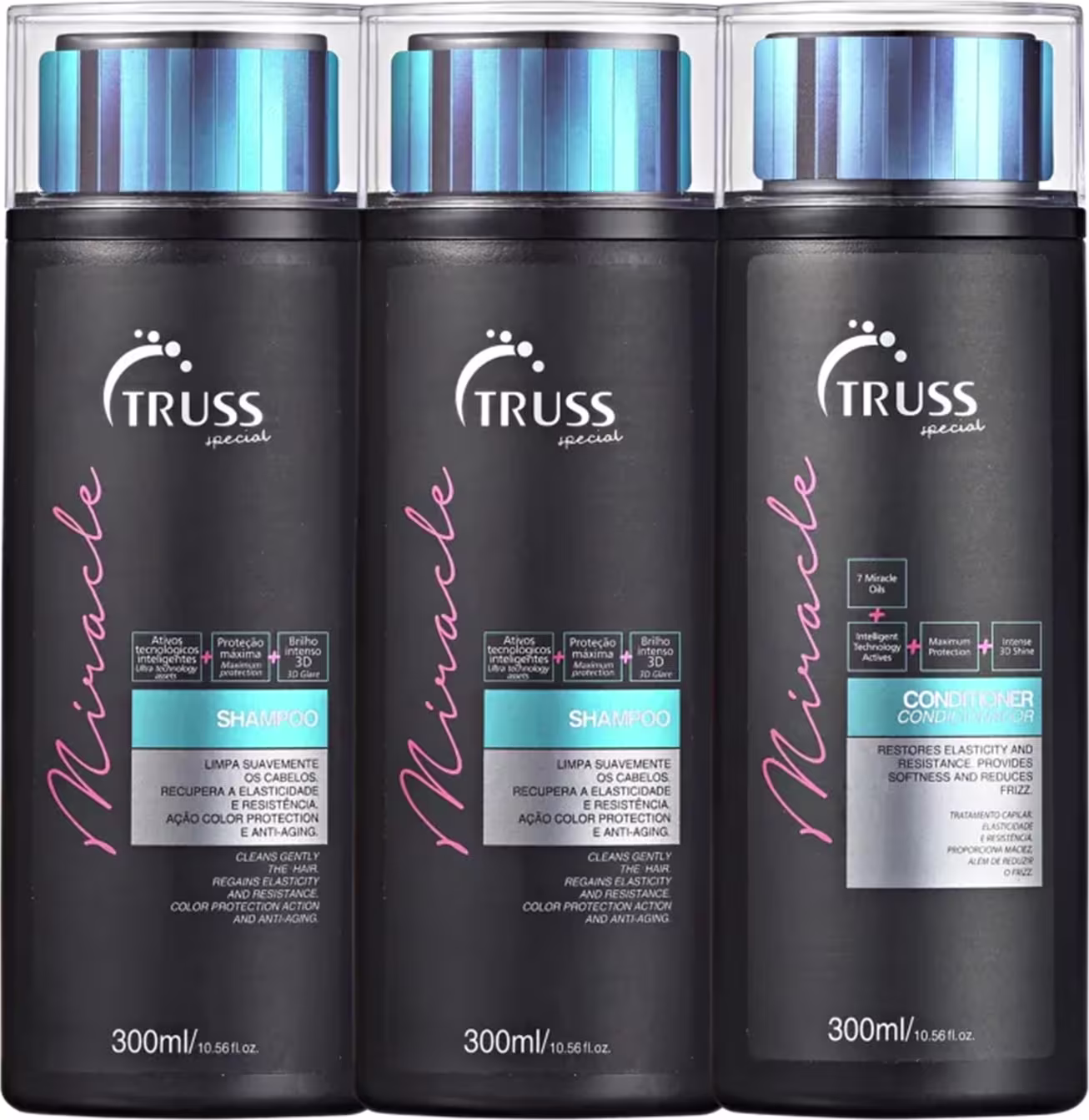 Kit TRUSS Miracle Trio Care, 3 produtos.