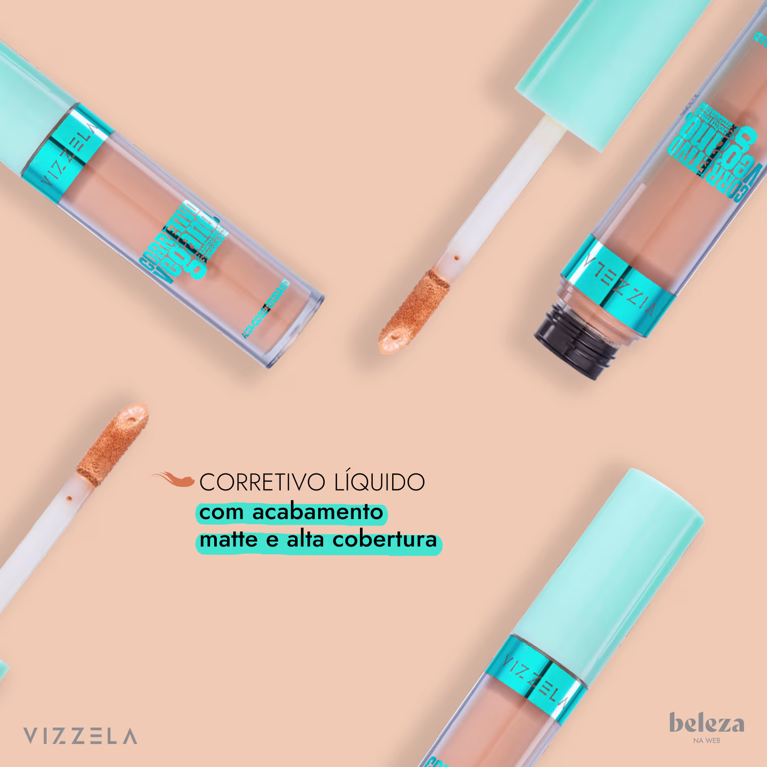 Corretivo líquido com acabamento matte e alta cobertura.