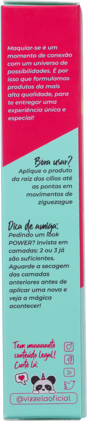 Caixa vermelha e azul-turquesa de um produto de beleza, com texto em português descrevendo suas características e instruções de uso. A embalagem possui um design moderno e minimalista, com informações sobre a marca e o produto.