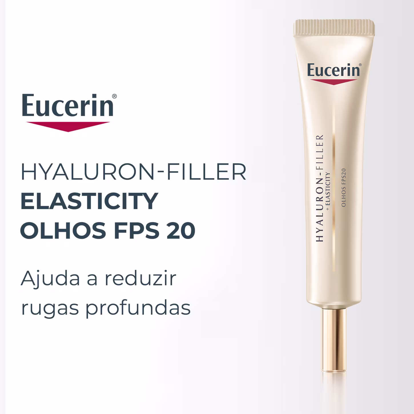 Tubo de creme Eucerin Hyaluron-Filler Elasticity com FPS 20, que ajuda a reduzir rugas profundas.
