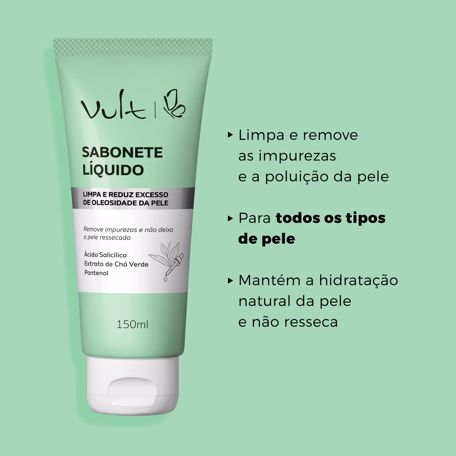 Limpa e reduz excesso de oleosidade da pele. Remove impurezas e não deixa a pele ressecada. Para todos os tipos de pele. Mantém a hidratação natural da pele e não resseca.