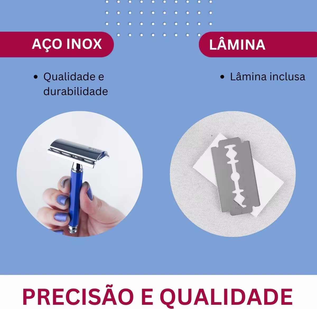 Kit NYBC Beauty Aparelho de Barbear Aço Inox + Cabo Azul, 8 unidades.