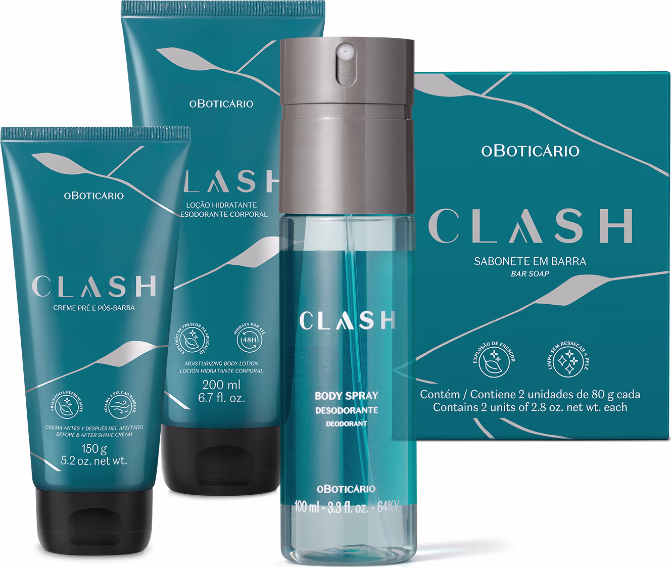 Kit Clash o Boticário Quarteto de Sensações, 4 produtos.