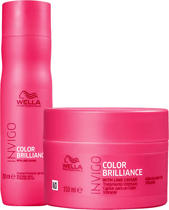 Kit com shampoo e máscara Color Brilliance, da marca Wella Professionals.