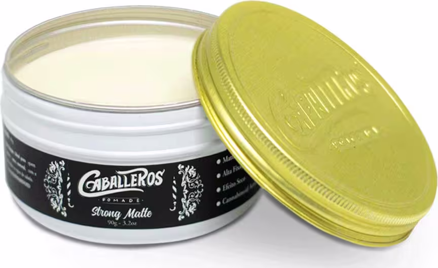 Pomada Modeladora Caballeros Strong Matte. Volumetria de 90g.