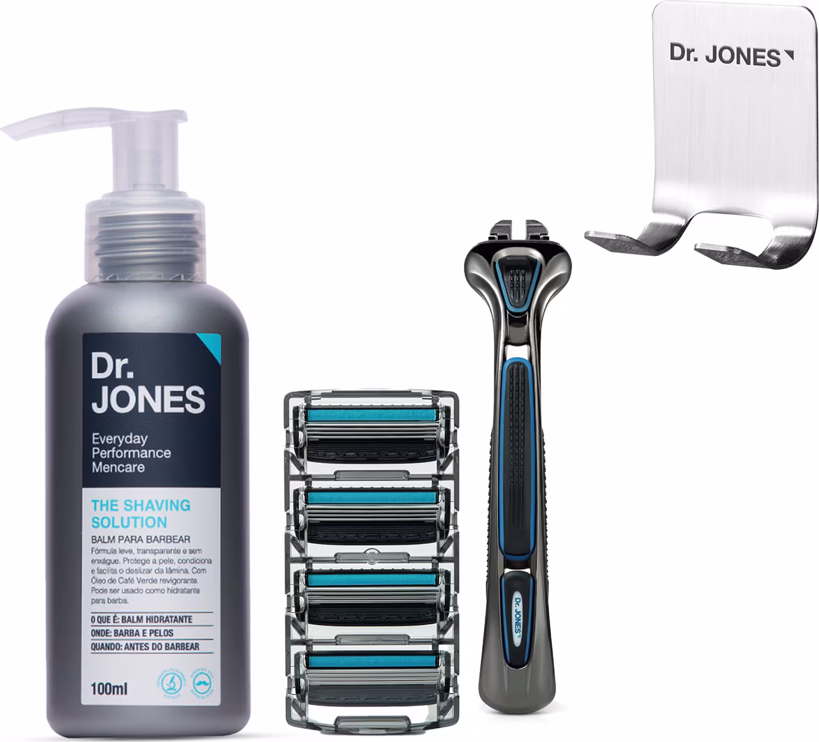 Kit Dr. Jones Barba Feita The Razor 4 + Suporte Basic, 4 produtos.