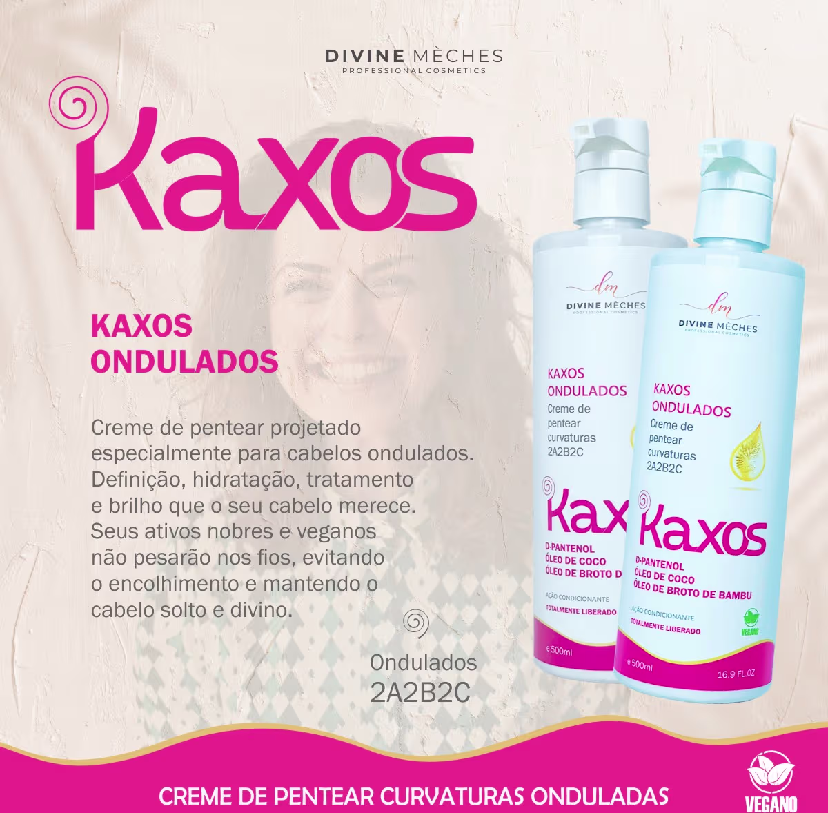 Creme de Pentear Divine Mèches Kaxos Ondulados, 500ml.