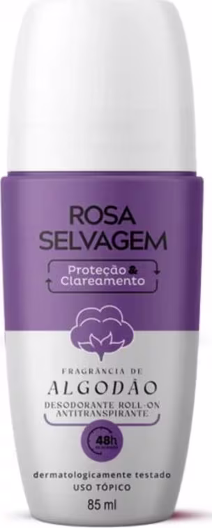 Desodorante Roll-On Antitranspirante de Algodão da Rosa Selvagem.