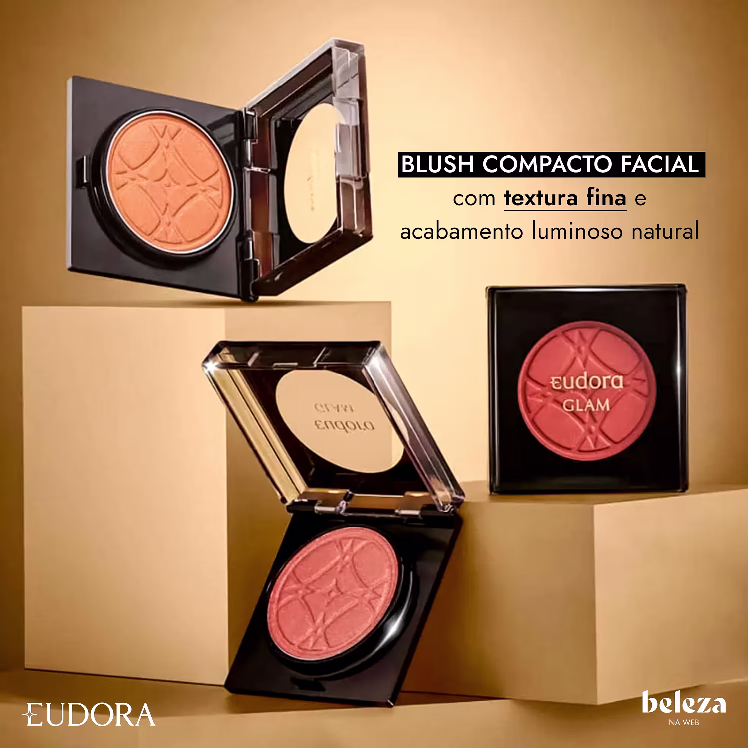 BLUSH COMPACTO FACIAL com textura fina e acabamento luminoso natural