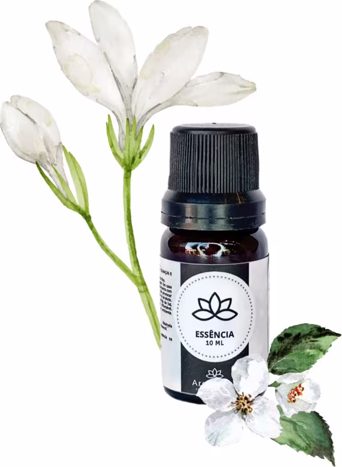 Essência Concentrada Ambience Aromátika 10mL com imagem de flores brancas ao redor.