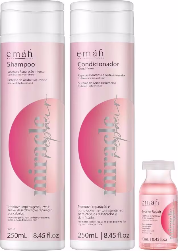 Kit Emáh Hair Care Miracle Repair Trio Boost, 3 produtos.