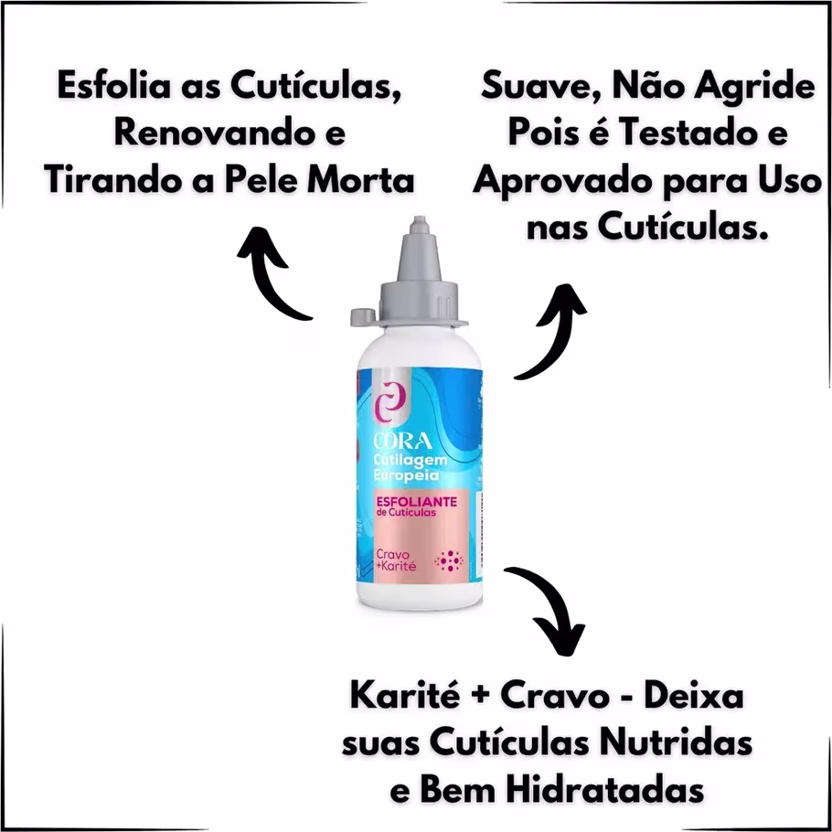 Esfoliante de Cutículas Cora Brasil Cutilagem Europeia, 100ml.