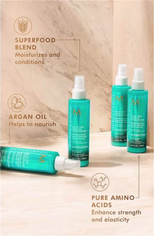 Superfood Blend Moisturizes and conditions. Argan Oil Helps to nourish. Pure Amino Acids Enhance strength and elasticity.